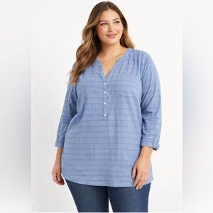 Old Navy Blue 100% Cotton Lightweight Popover Tunic Top Blouse Size XXL